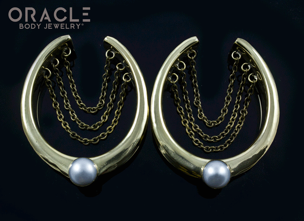 1-5/8" (41mm) Brass Saddles with Chains and Pearls