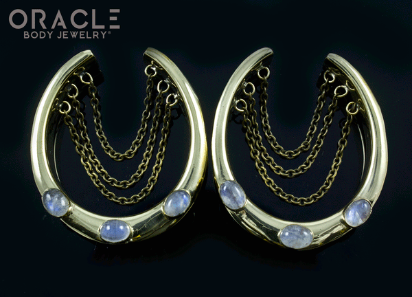 1-5/8" (41mm) Brass Saddles with Chains and Moonstone