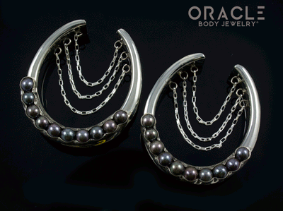 1-5/8" (41mm) White Brass Saddles with Chains and Channel Set Black Pearls