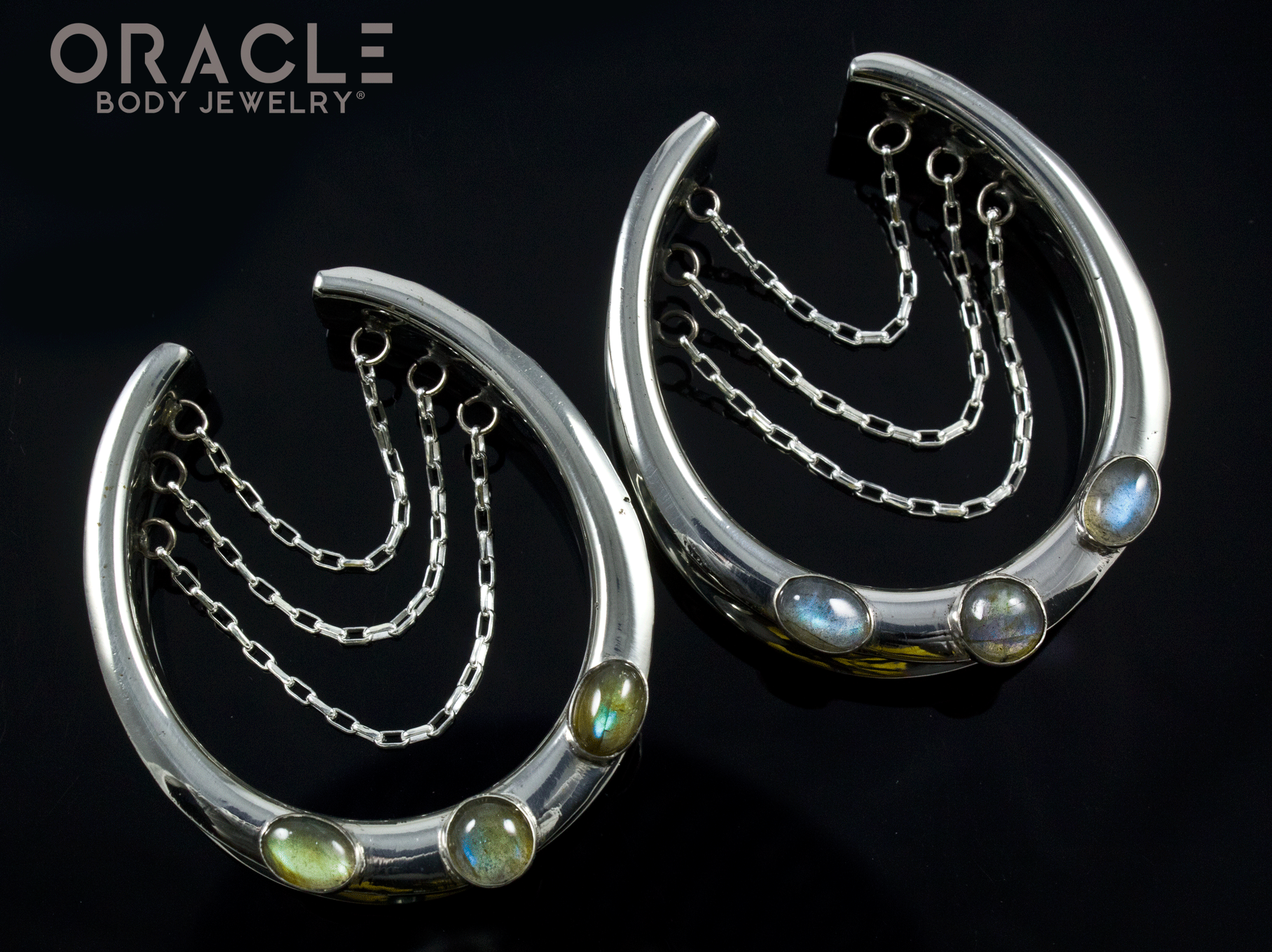 1-5/8" (41mm) White Brass Saddles with Chains and Labradorite