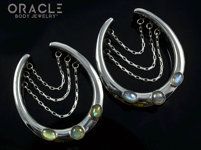 1-5/8" (41mm) White Brass Saddles with Chains and Labradorite