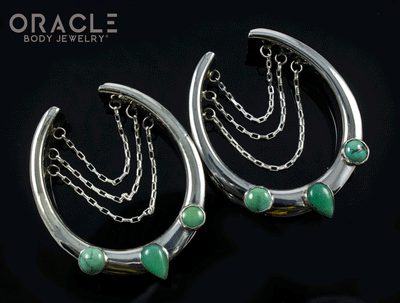 1-5/8" White Brass Saddles with Chains and Chrysoprase and Natural Turquoise