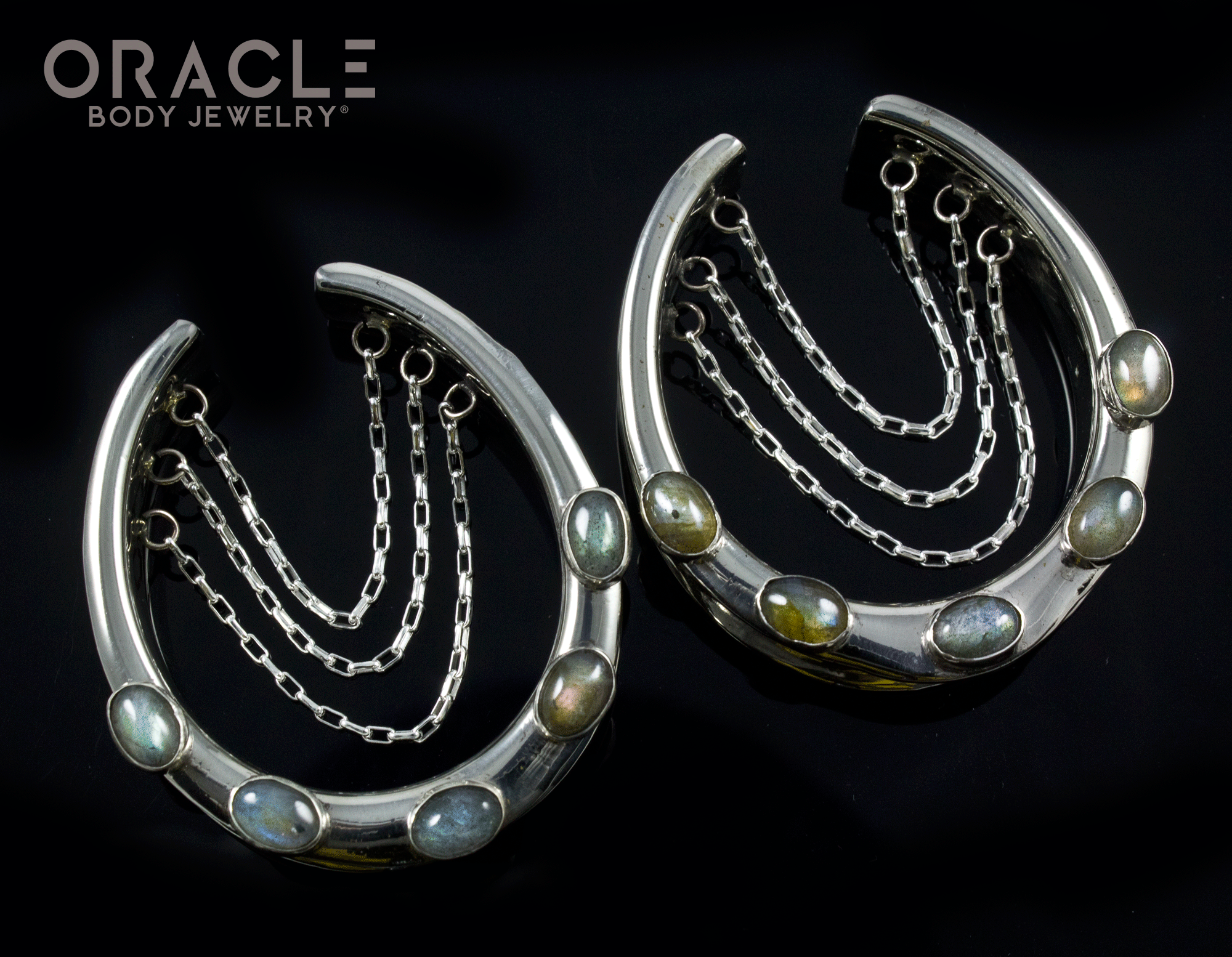 1-5/8" (41mm) White Brass Saddles with Chains and Labradorite