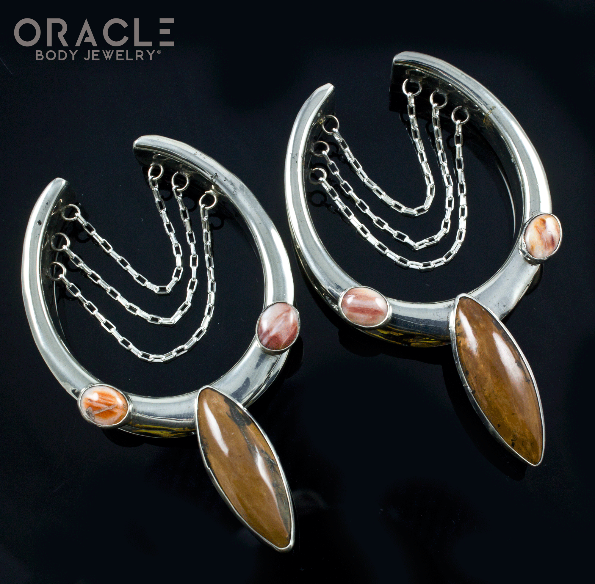 1-5/8" (41mm) White Brass Saddles with Chains and Fossil Mammoth Ivory and Spiny Oyster Shell