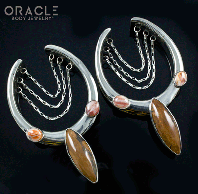 1-5/8" (41mm) White Brass Saddles with Chains and Fossil Mammoth Ivory and Spiny Oyster Shell