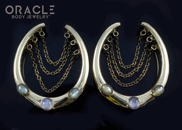 1-5/8" (41mm) Brass Saddles with Chains and Labradorite