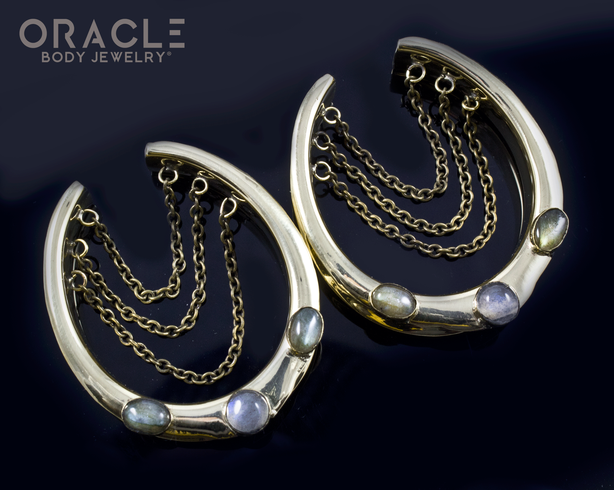 1-5/8" (41mm) Brass Saddles with Chains and Labradorite