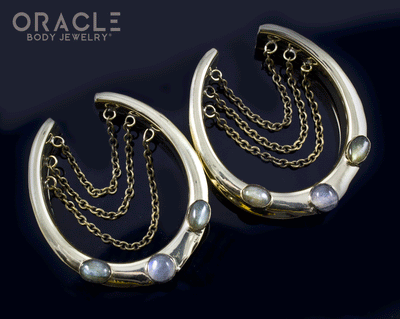 1-5/8" (41mm) Brass Saddles with Chains and Labradorite