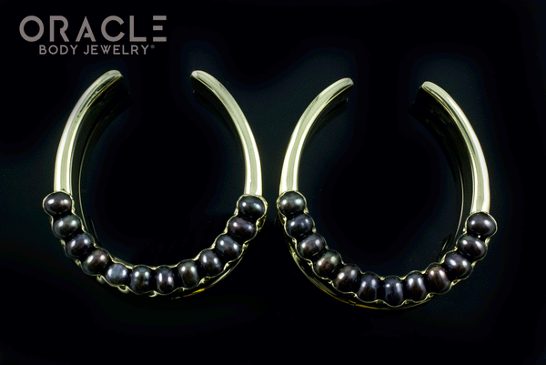 1-3/4" (44mm) Brass Saddles with Channel Set Black Pearls