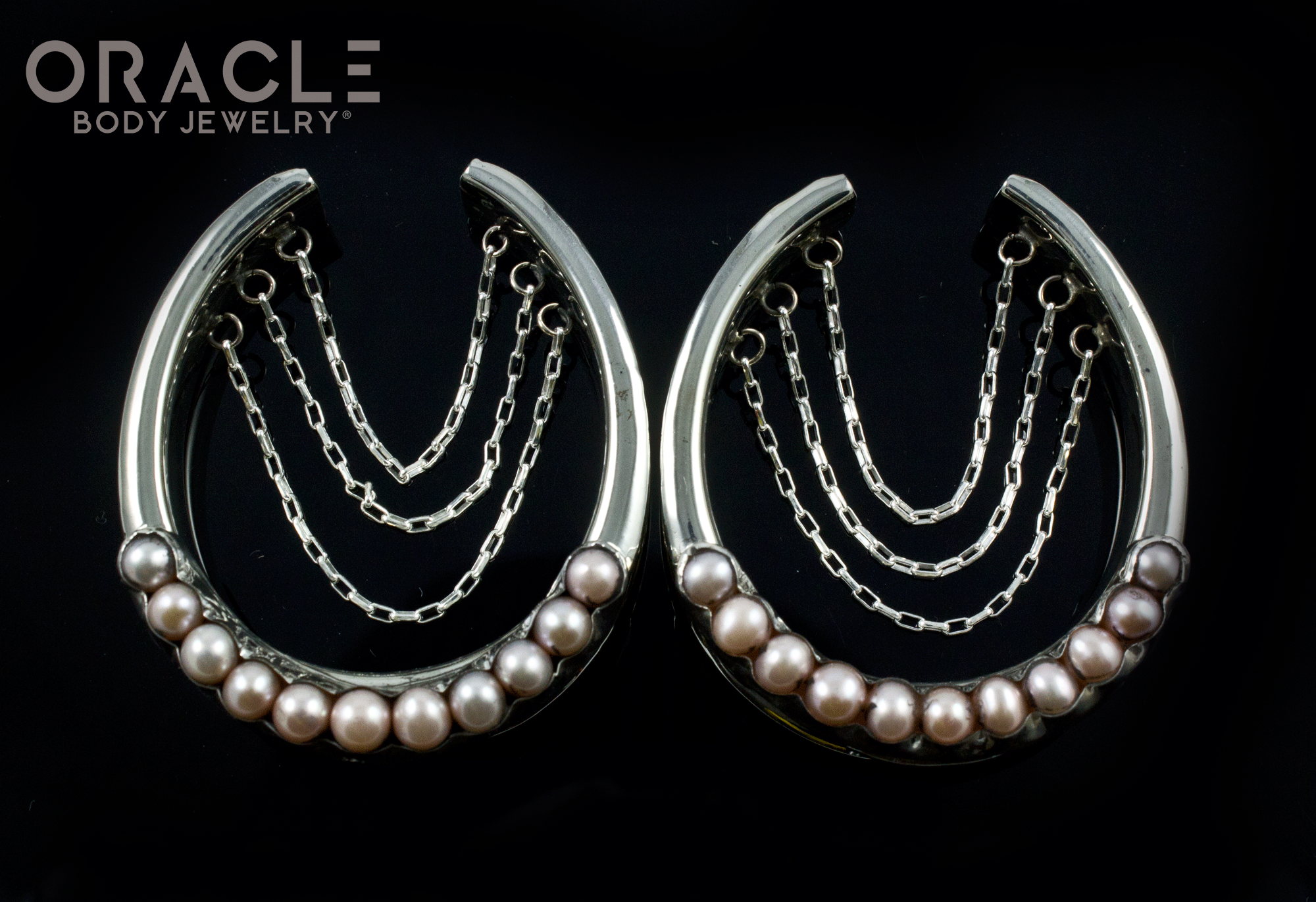 1-3/4" (44mm) White Brass Saddles with Chains and Channel Set Pearls