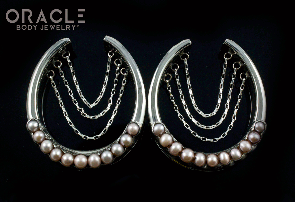 1-3/4" (44mm) White Brass Saddles with Chains and Channel Set Pearls