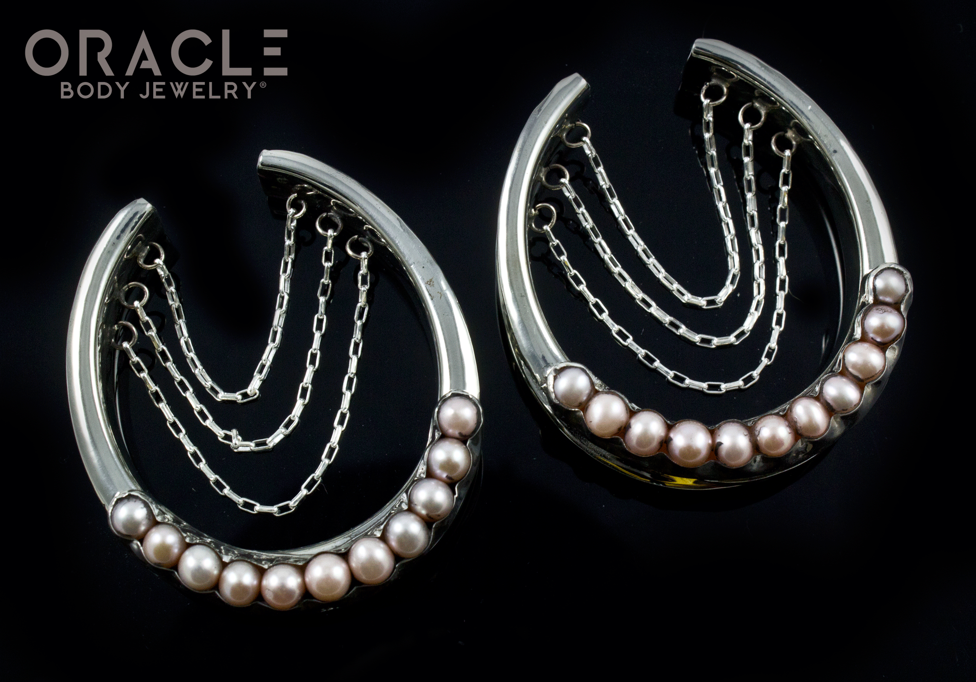 1-3/4" (44mm) White Brass Saddles with Chains and Channel Set Pearls