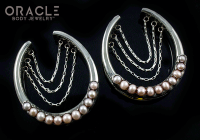 1-3/4" (44mm) White Brass Saddles with Chains and Channel Set Pearls