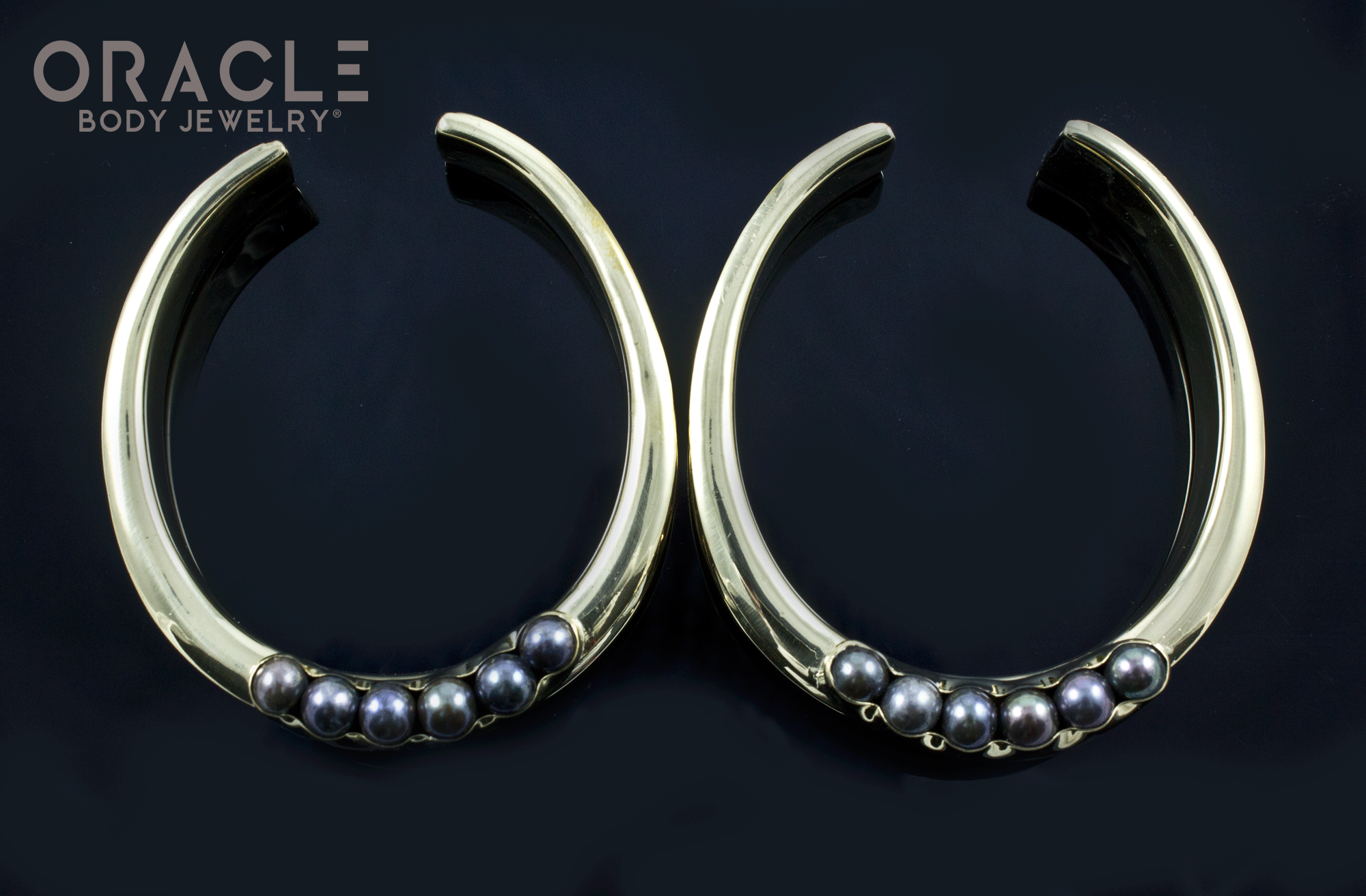 2" (51mm) Brass Saddles with Channel Set Black Pearls