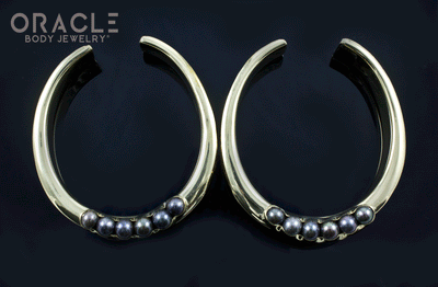 2" (51mm) Brass Saddles with Channel Set Black Pearls