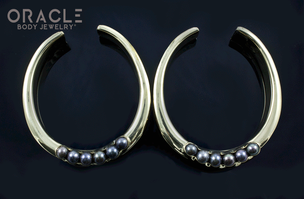 2" (51mm) Brass Saddles with Channel Set Black Pearls