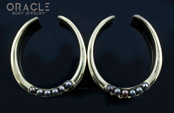 2" (51mm) Brass Saddles with Channel Set Black Pearls