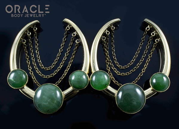 2" (51mm) Brass Saddles with Chains and Nephrite Jade