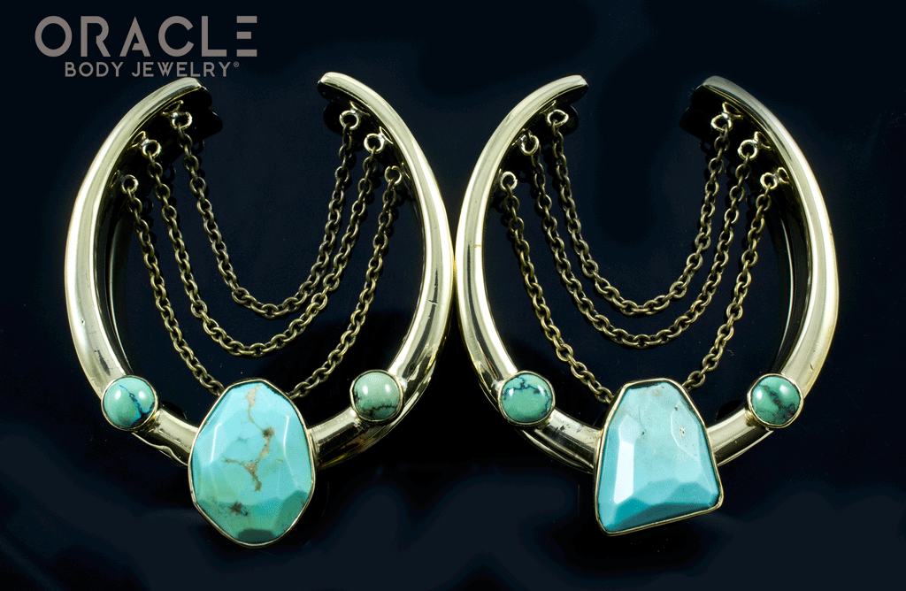 2" (51mm) Brass Saddles with Chains and Natural Turquoise