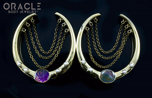 2" (51mm) Brass Saddles with Chains and Ammolites and Pearls