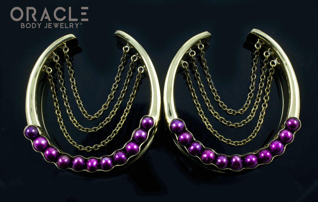 2" (51mm) Brass Saddles with Chains and Channel Set Purple Pearls