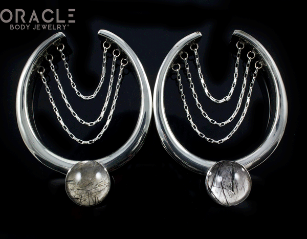 2" (51mm) White Brass Saddles with Chains and Tourmalated Quartz