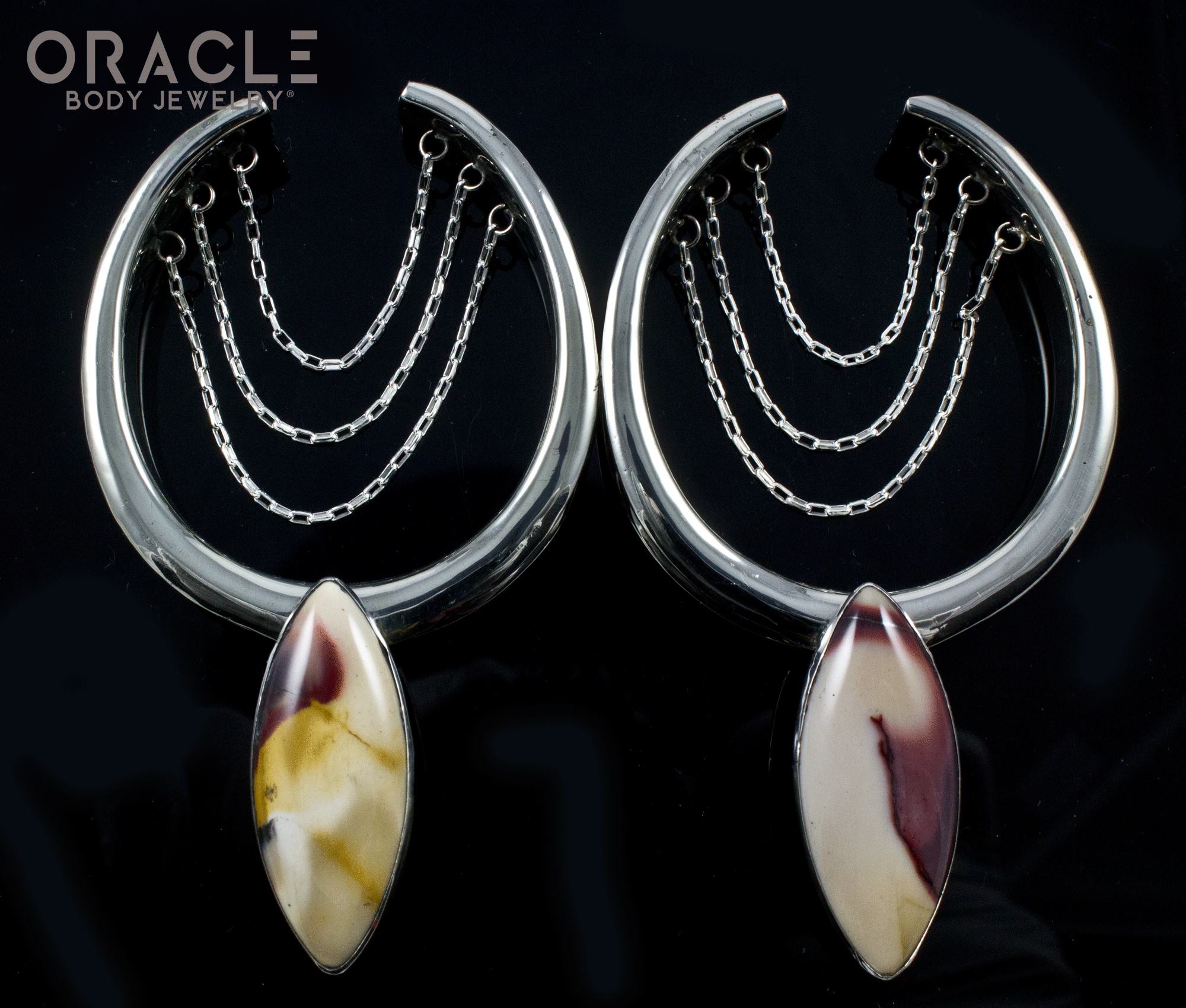 2" (51mm) White Brass Saddles with Chains and Mookaite