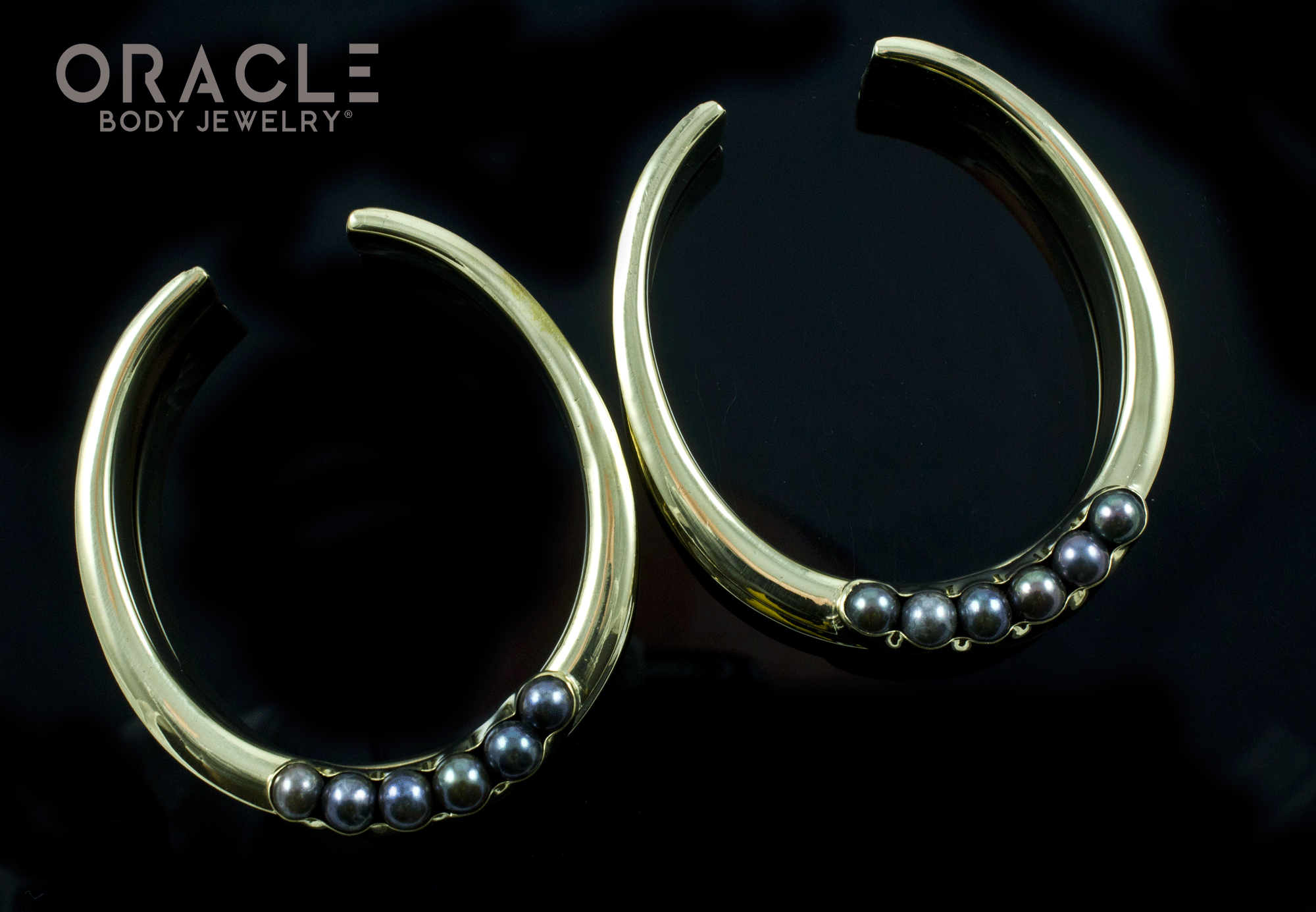 2" (51mm) Brass Saddles with Channel Set Black Pearls