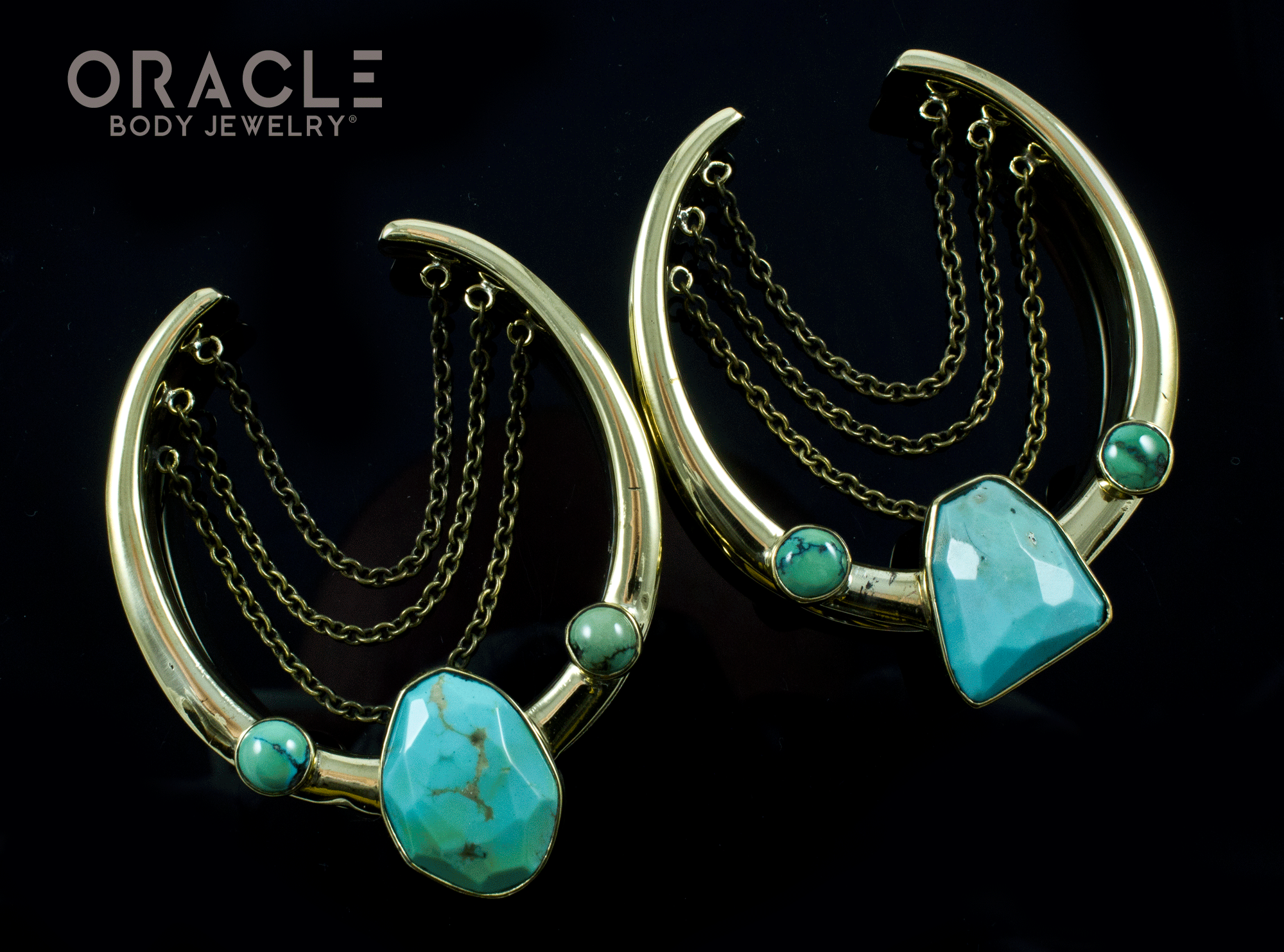 2" (51mm) Brass Saddles with Chains and Natural Turquoise