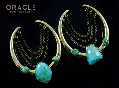 2" (51mm) Brass Saddles with Chains and Natural Turquoise