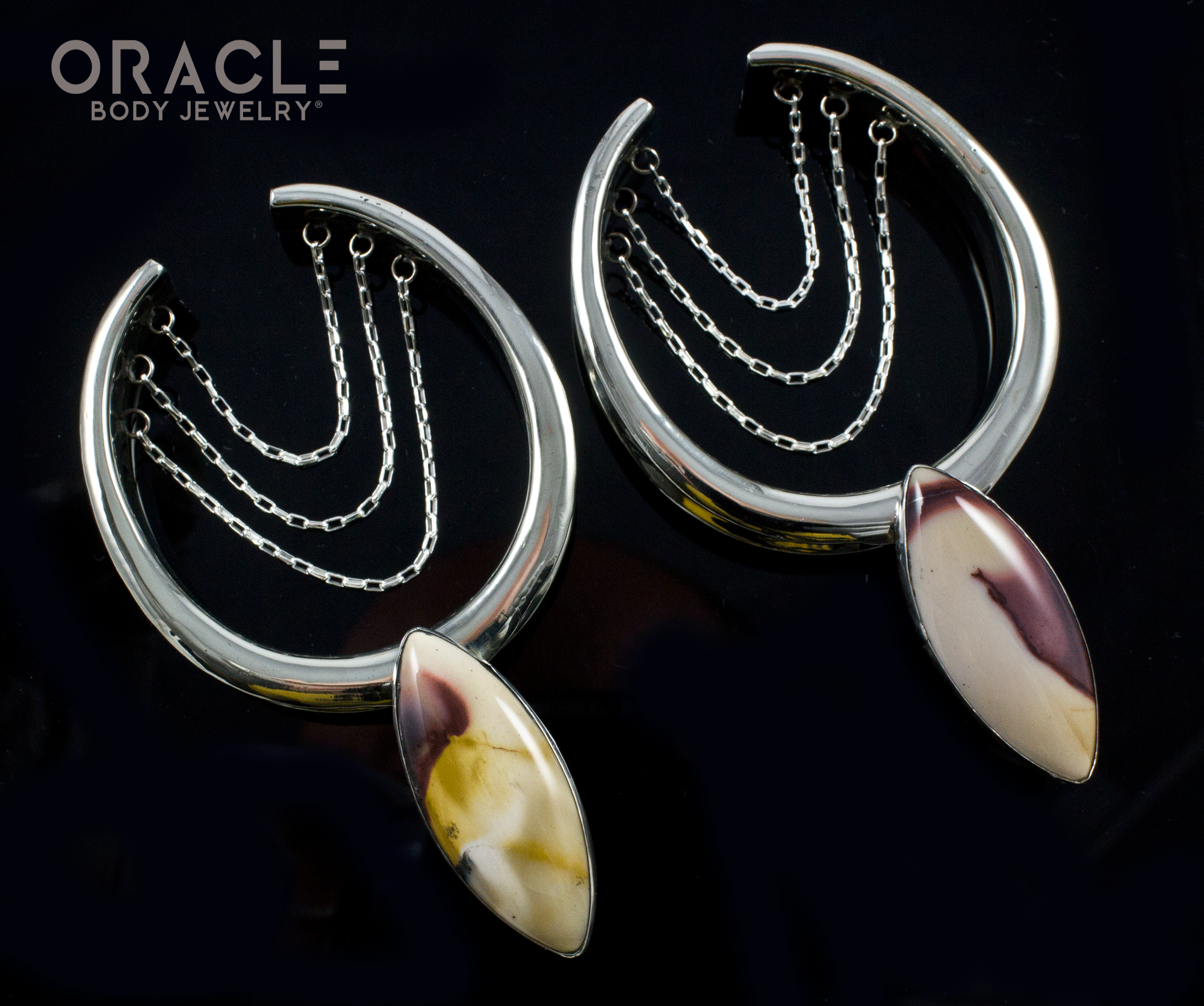 2" (51mm) White Brass Saddles with Chains and Mookaite