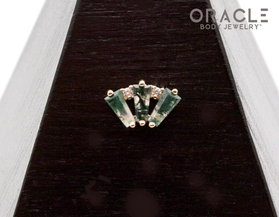14k Yellow Gold Triple Crown Moss Agate and Diamonds Threadless End