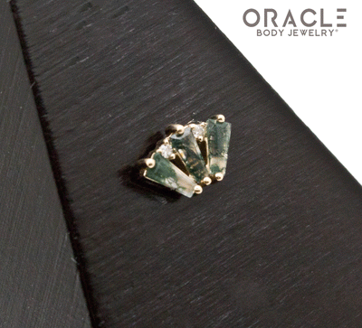 14k Yellow Gold Triple Crown Moss Agate and Diamonds Threadless End