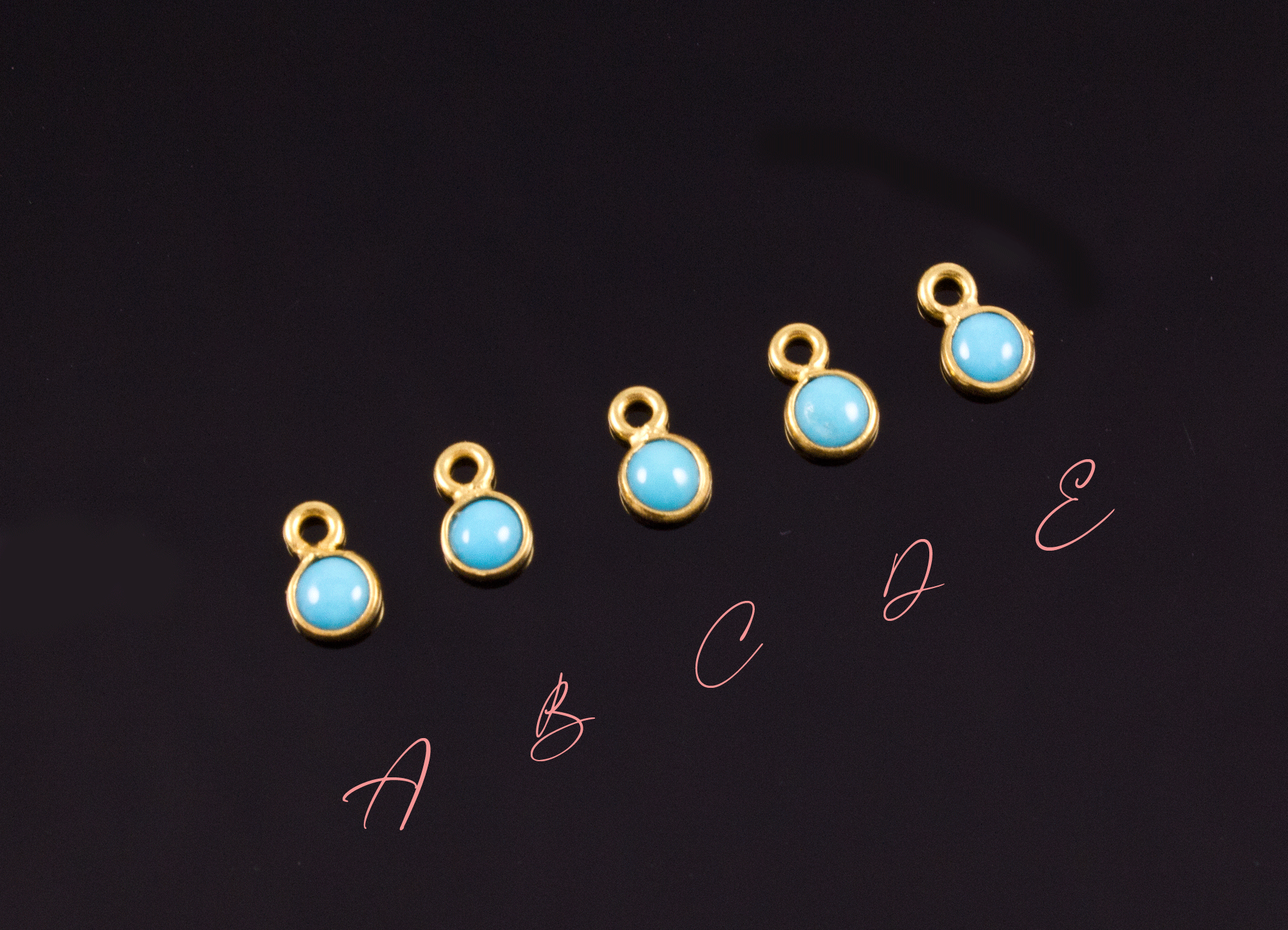 18k Yellow Gold Natural Turquoise Charms