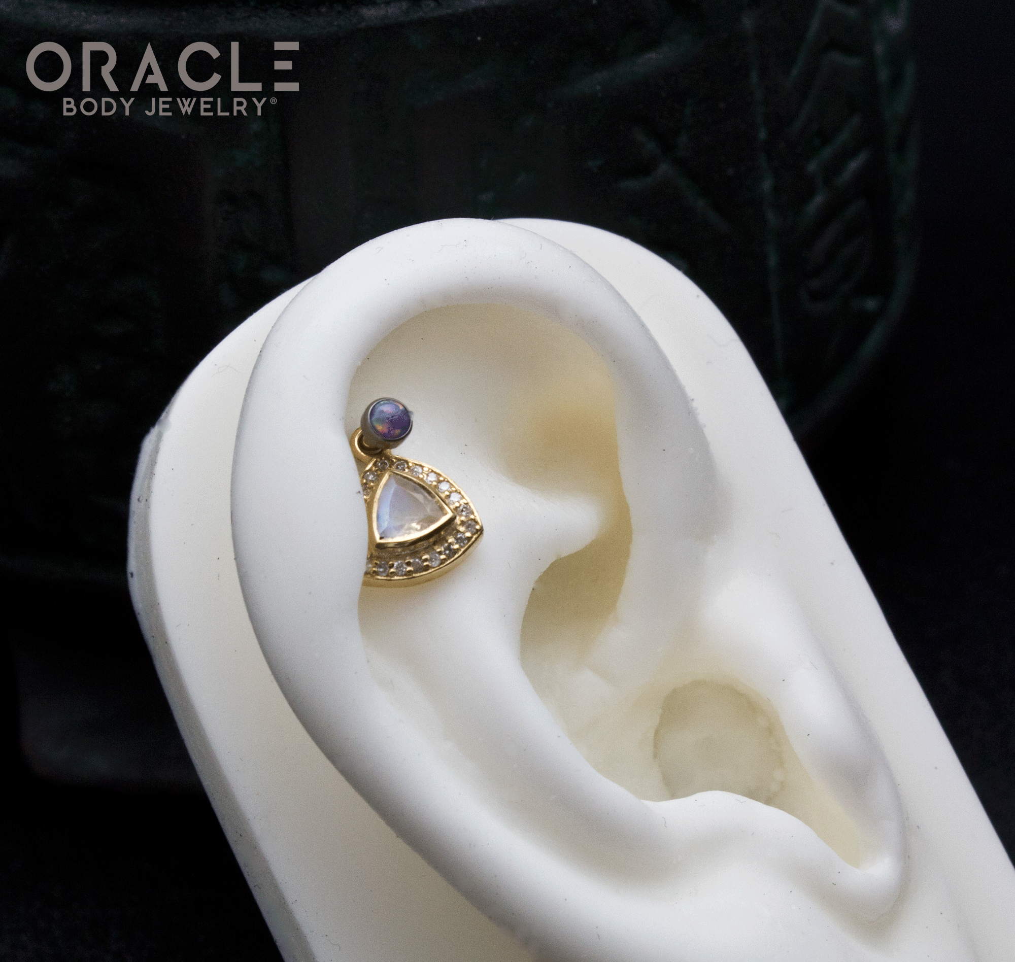 14k Yellow Gold Moonstone with Diamonds Charm