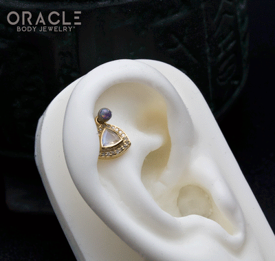 14k Yellow Gold Moonstone with Diamonds Charm