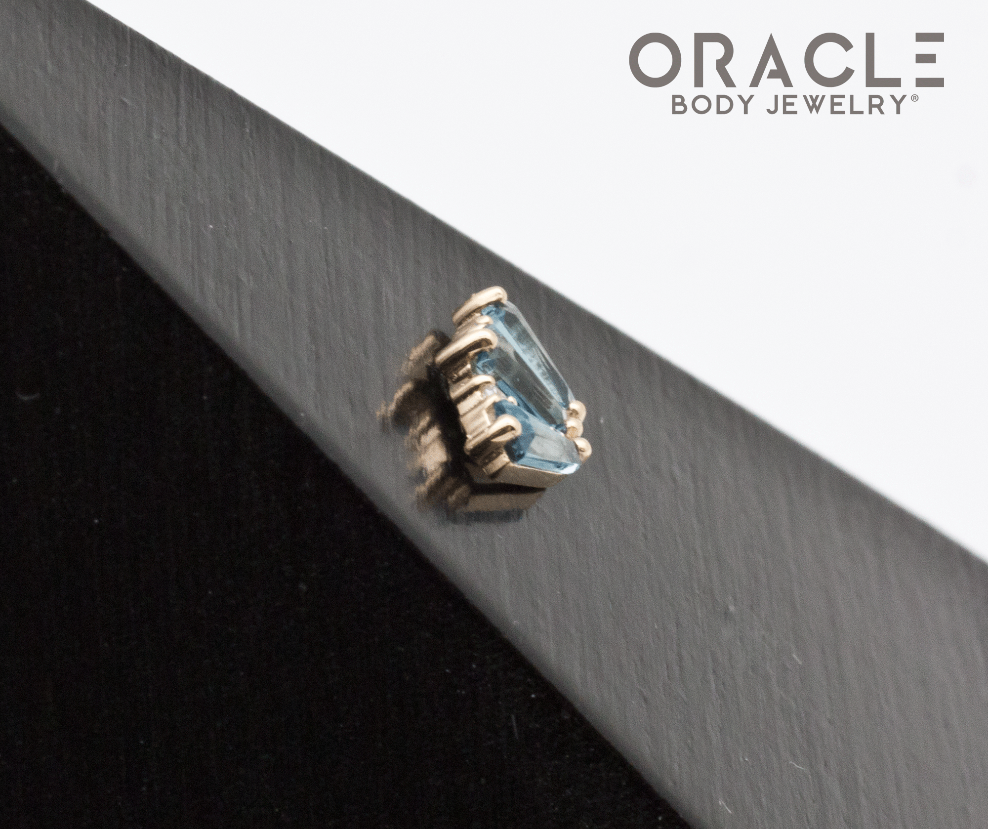 14k Yellow Gold Triple Crown London Blue Topaz and Diamonds Threadless End