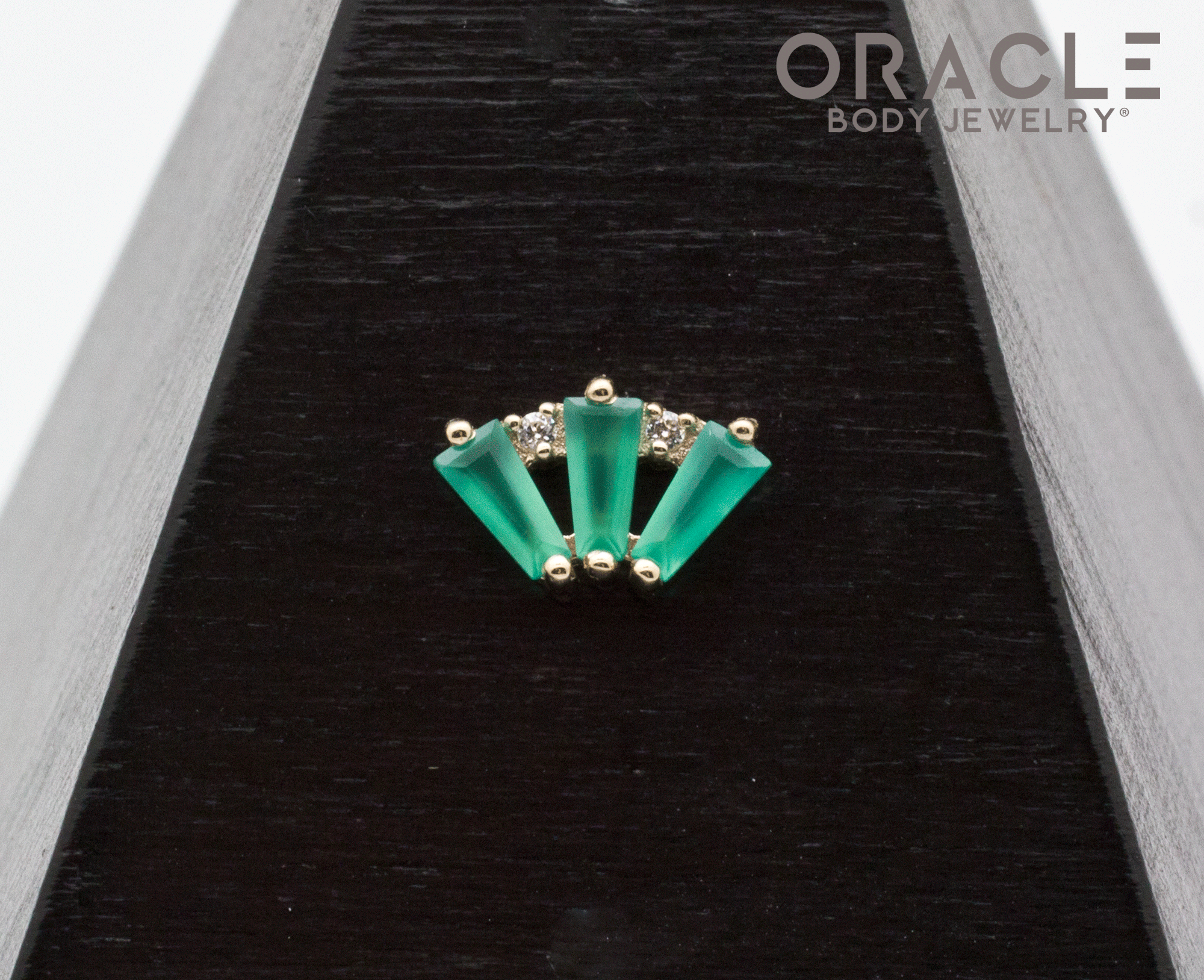 14k Yellow Gold Triple Crown Chrysoprase and Diamonds Threadless End