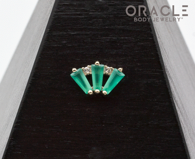 14k Yellow Gold Triple Crown Chrysoprase and Diamonds Threadless End