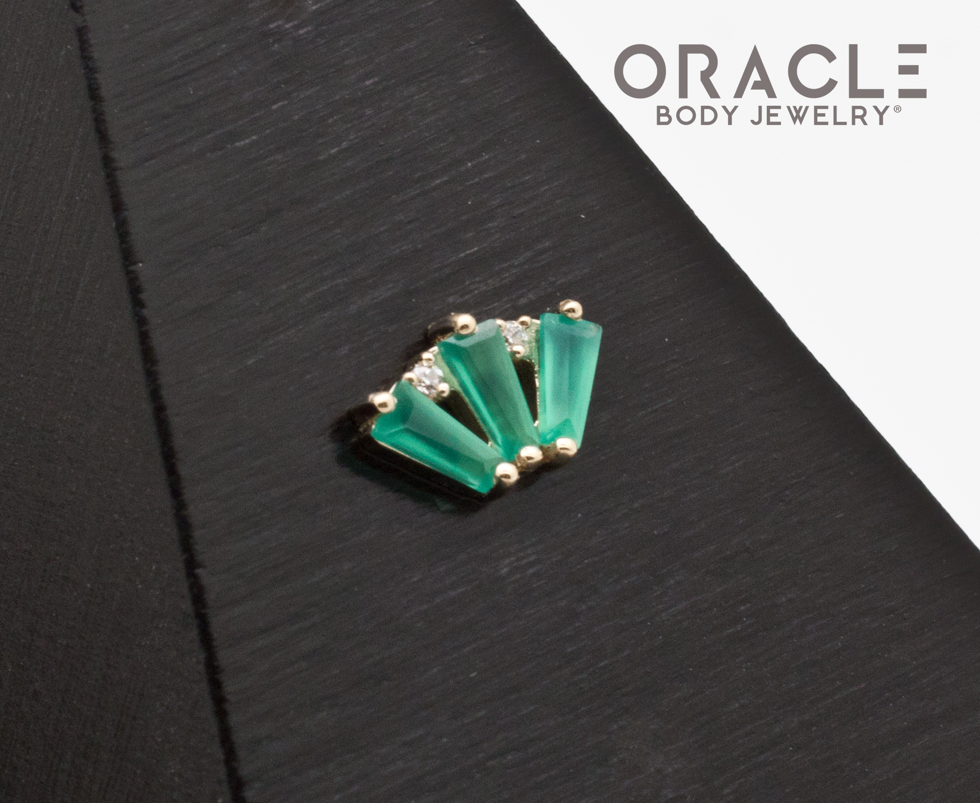 14k Yellow Gold Triple Crown Chrysoprase and Diamonds Threadless End