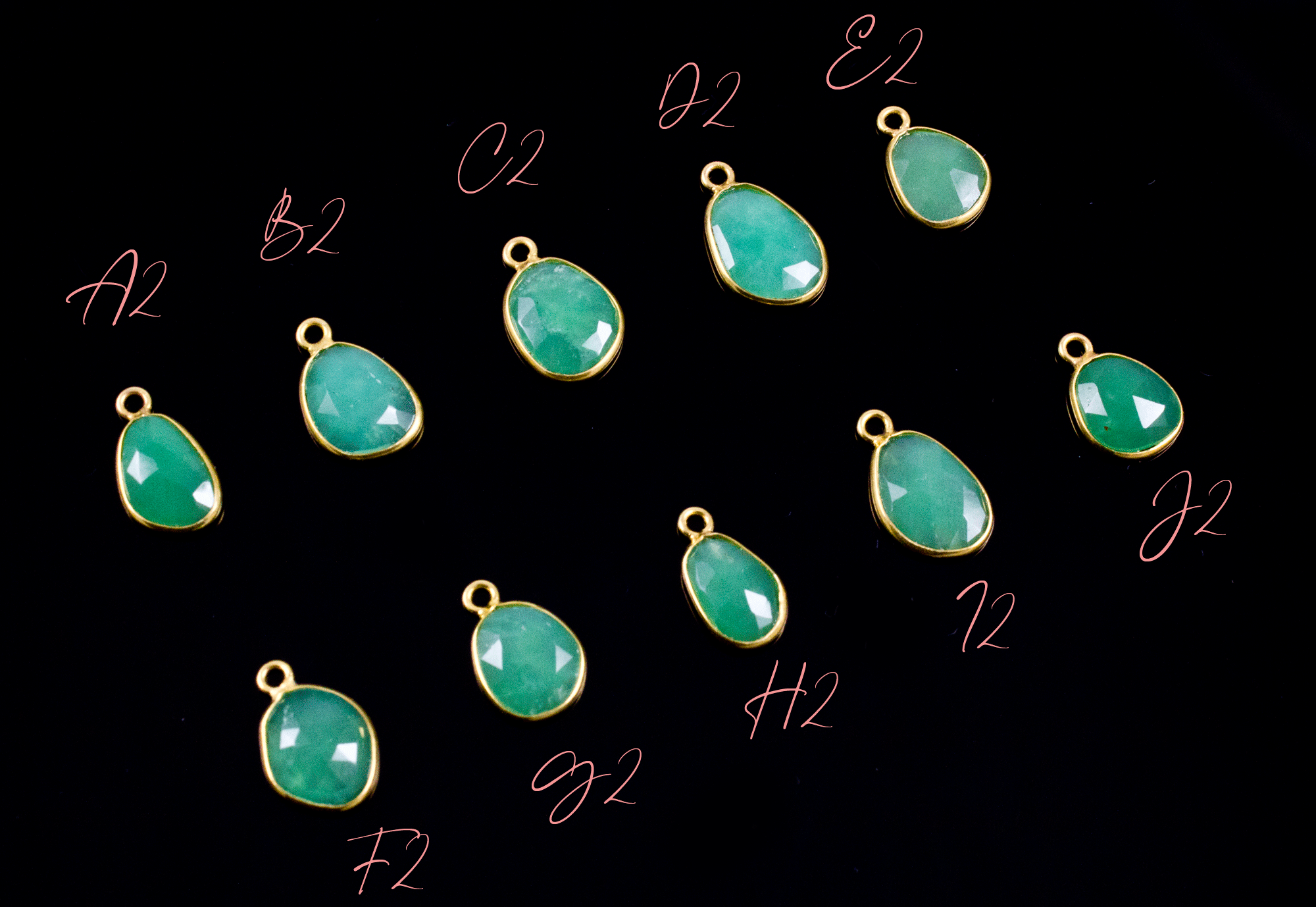18k Yellow Gold Rose Cut Chrysoprase Charms