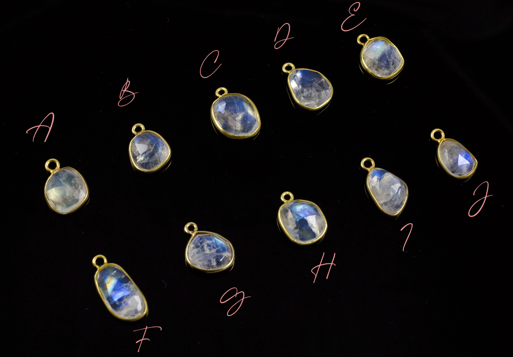 18k Yellow Gold Moonstone Rose Cut Charms