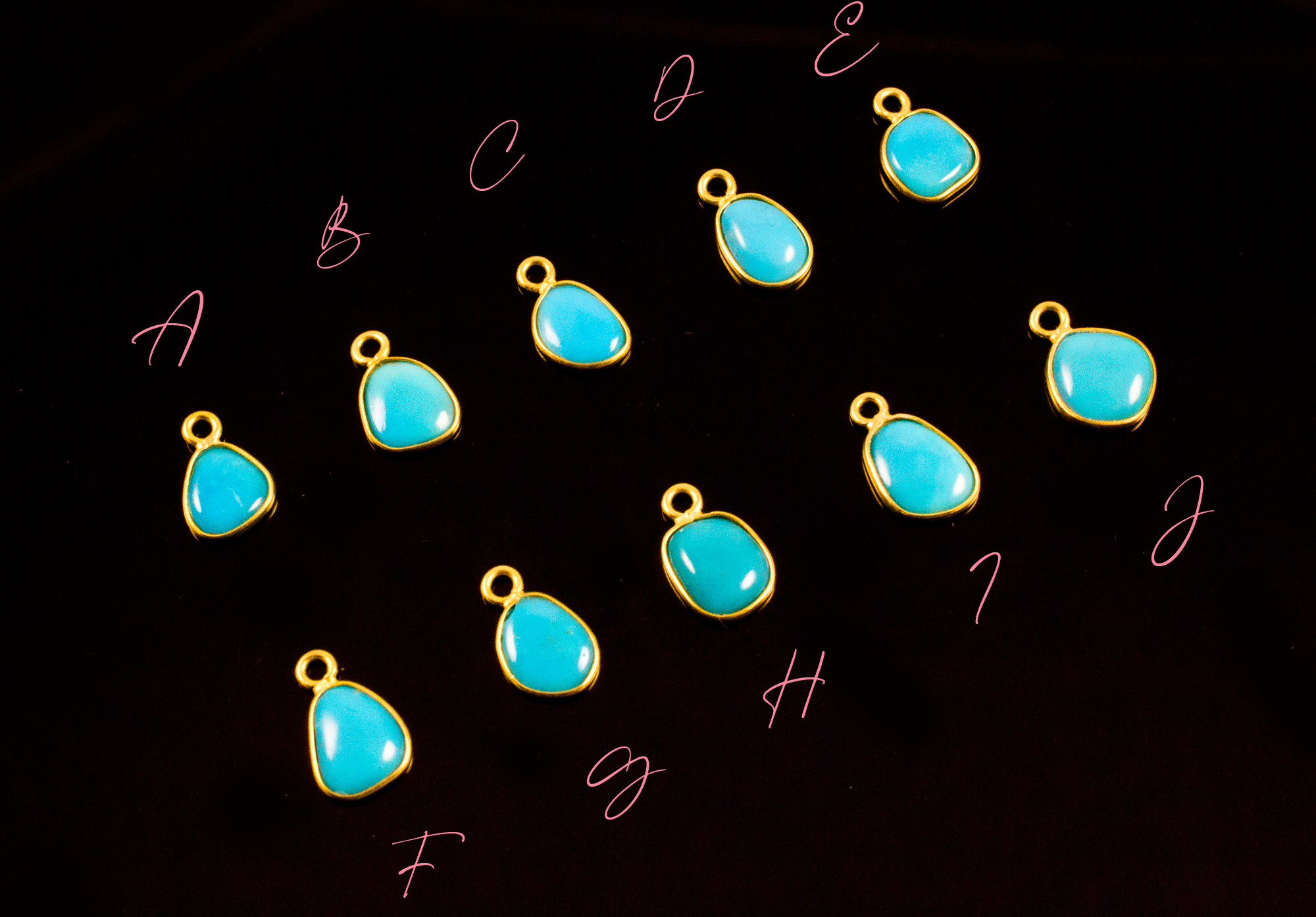 18k Yellow Gold Natural Turquoise Charms