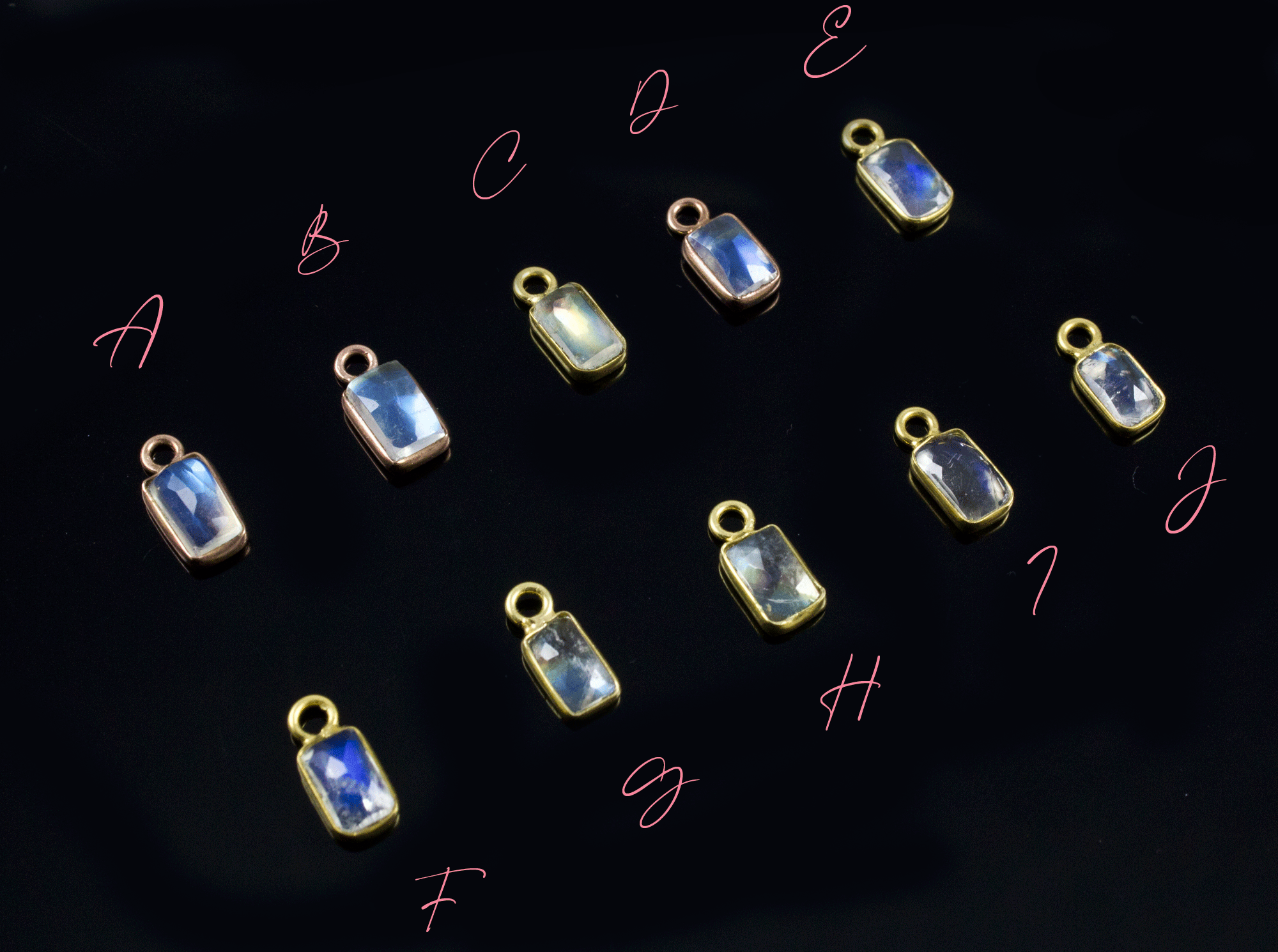 18k Yellow Gold Moonstone Charms