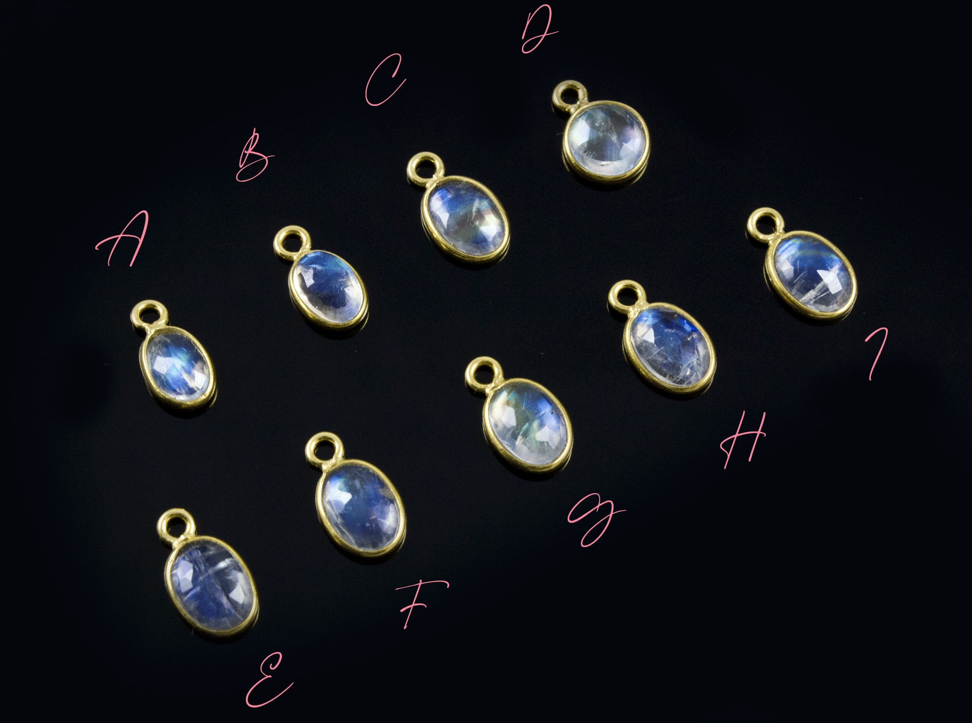 18k Yellow Gold Rose Cut Moonstone Charms