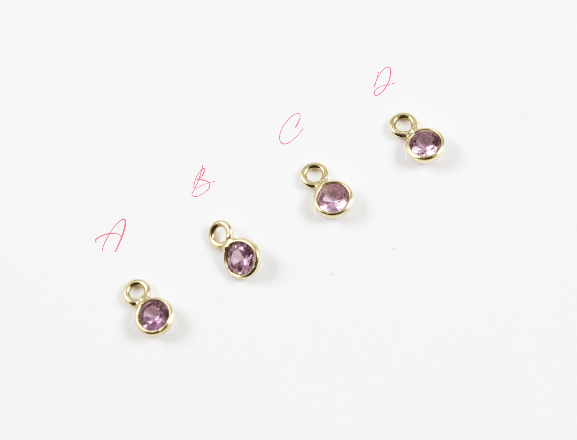 18k Yellow Gold Faceted Pink Sapphire Charms