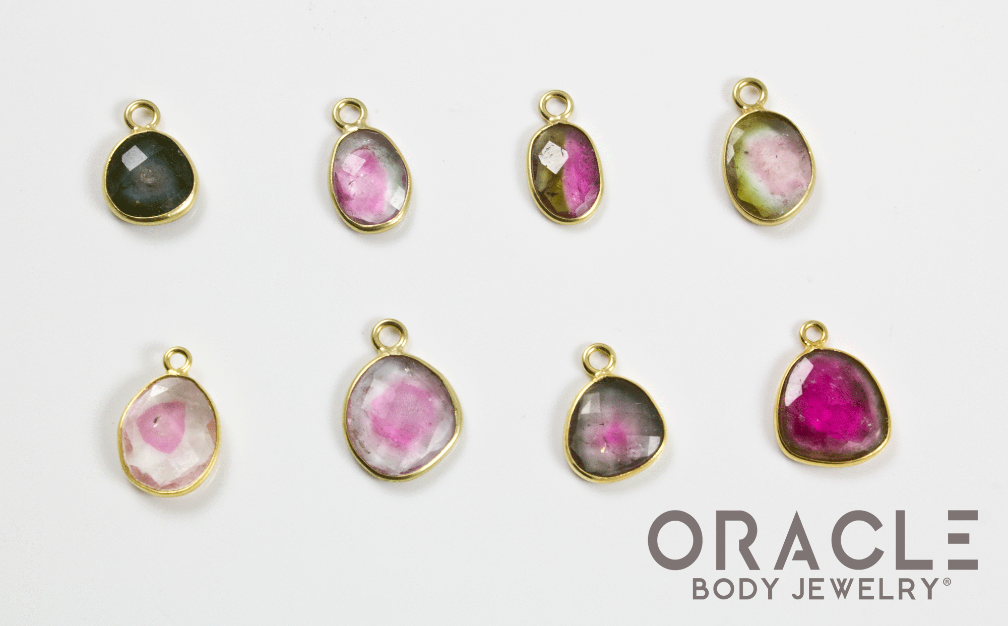 18k Yellow Gold Rose Cut Watermelon Tourmaline Charms
