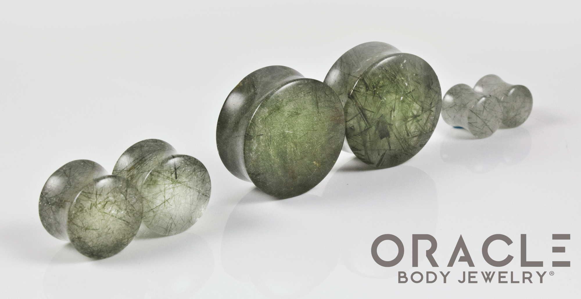 Green Tourmalinated Quartz Double Flare Plugs