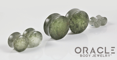 Green Tourmalinated Quartz Double Flare Plugs