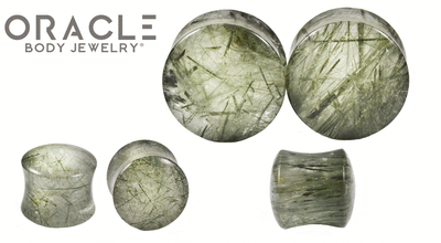 Green Tourmalinated Quartz Double Flare Plugs